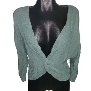 Umgee Leaf Green Textured Long Sleeve Twist Knot Front Cardigan S